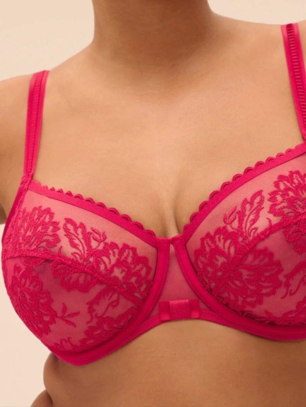 Simone Perele Bra Romance Full Cup 32E Red Cranberry Underwired Lace New $130At